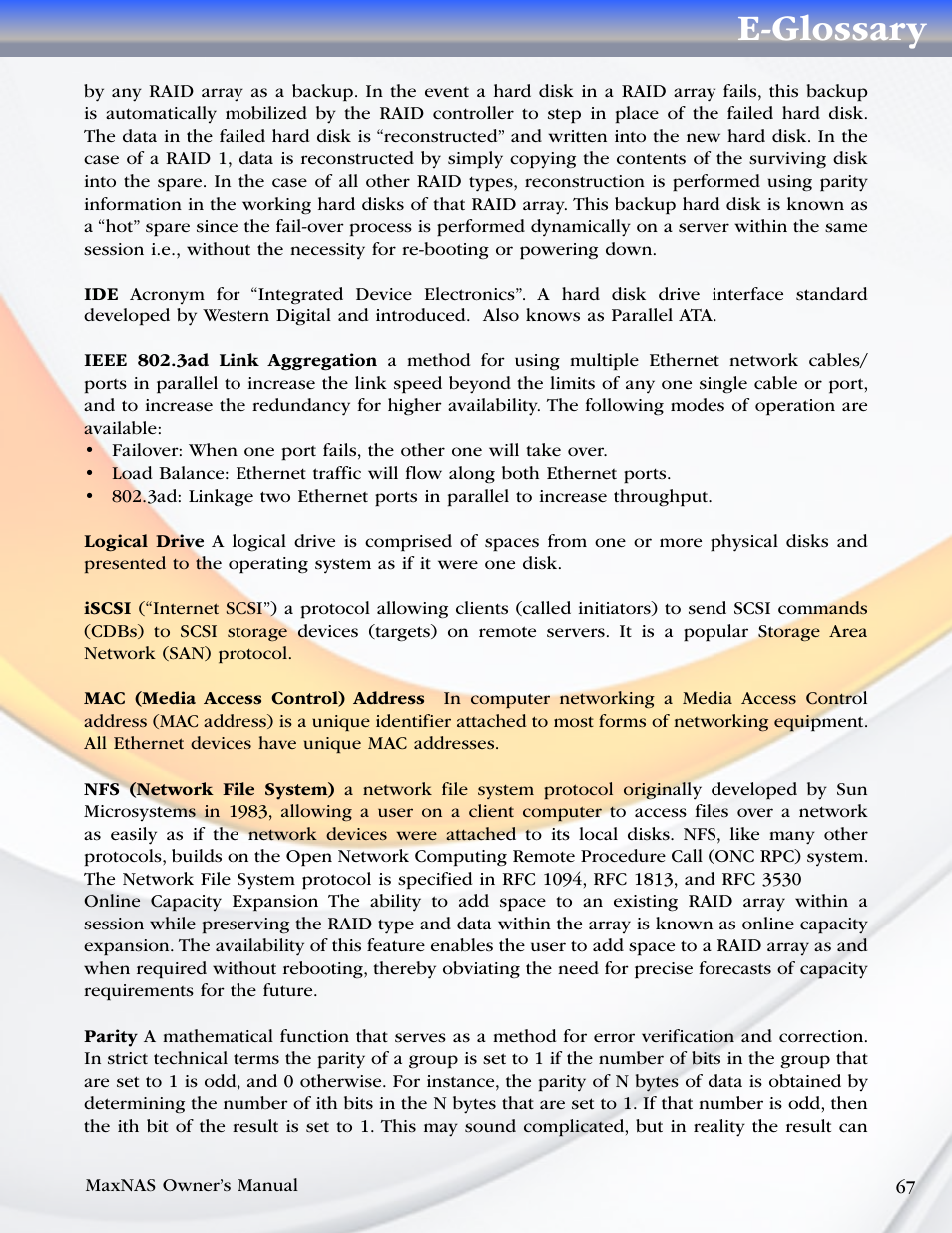 E-glossary | MicroNet Technology MaxNAS User Manual | Page 67 / 79