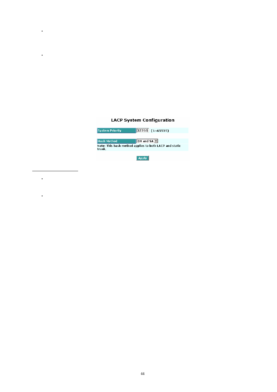 Lacp system config, 14 802.1x configuration, Onfiguration | MicroNet Technology SP1659P User Manual | Page 45 / 123