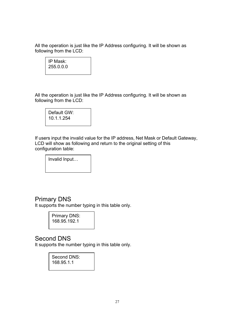 3 net mask, 4 default gw, 5 dns setting | Primary dns, Second dns | MicroNet Technology SP5101 User Manual | Page 28 / 86