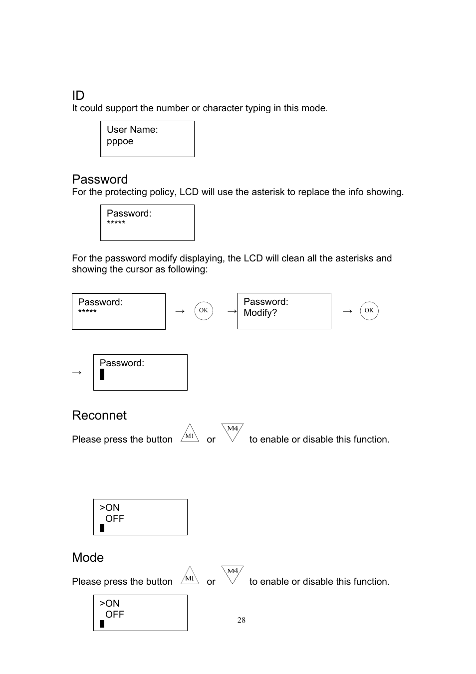 6 pppoe, 7 sntp, Password | Reconnet, Mode | MicroNet Technology SP5101 User Manual | Page 29 / 86