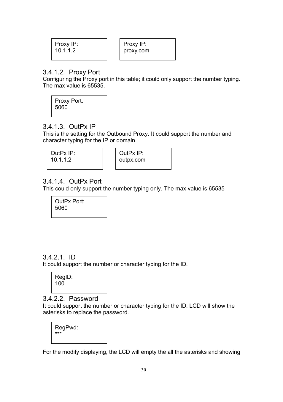 Proxy port, Outpx ip, Outpx port | 2 user setting, Password | MicroNet Technology SP5101 User Manual | Page 31 / 86