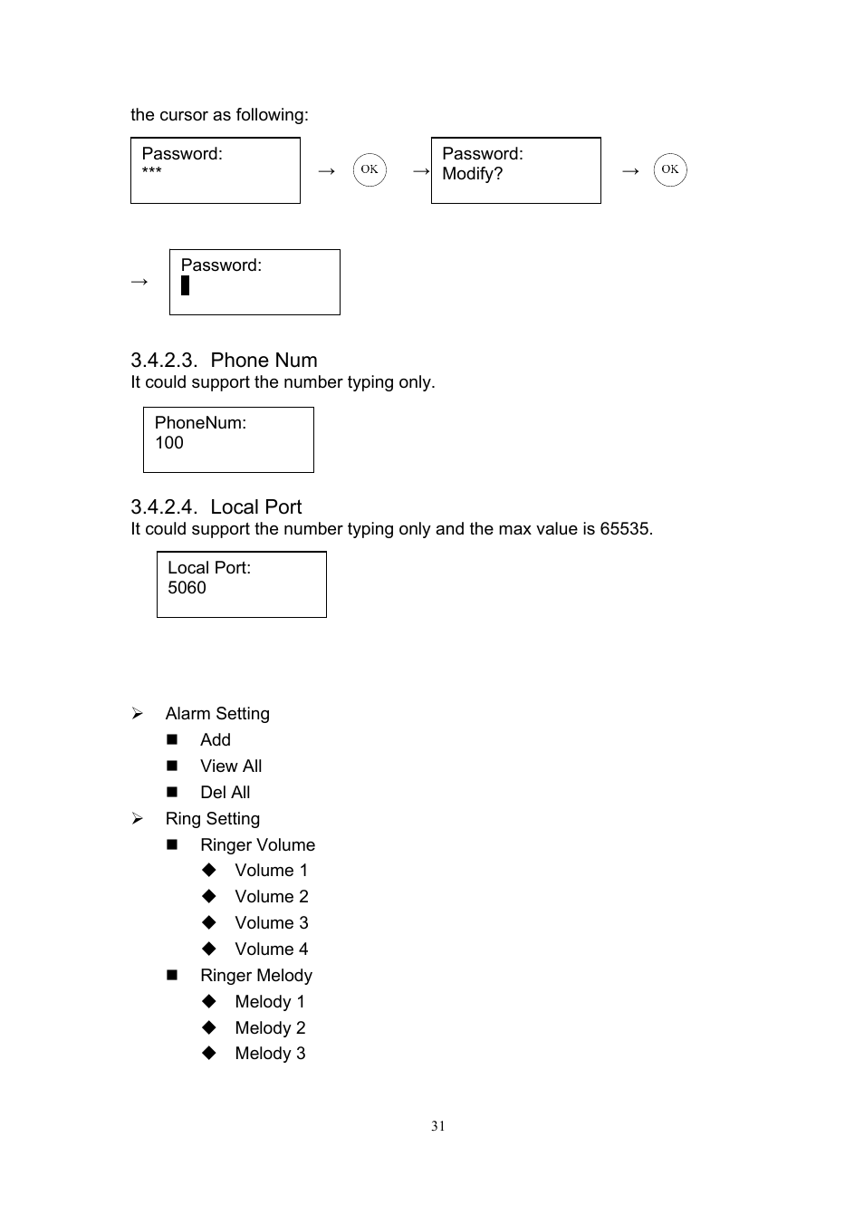 Phone num, Local port, 5 phone setting | MicroNet Technology SP5101 User Manual | Page 32 / 86