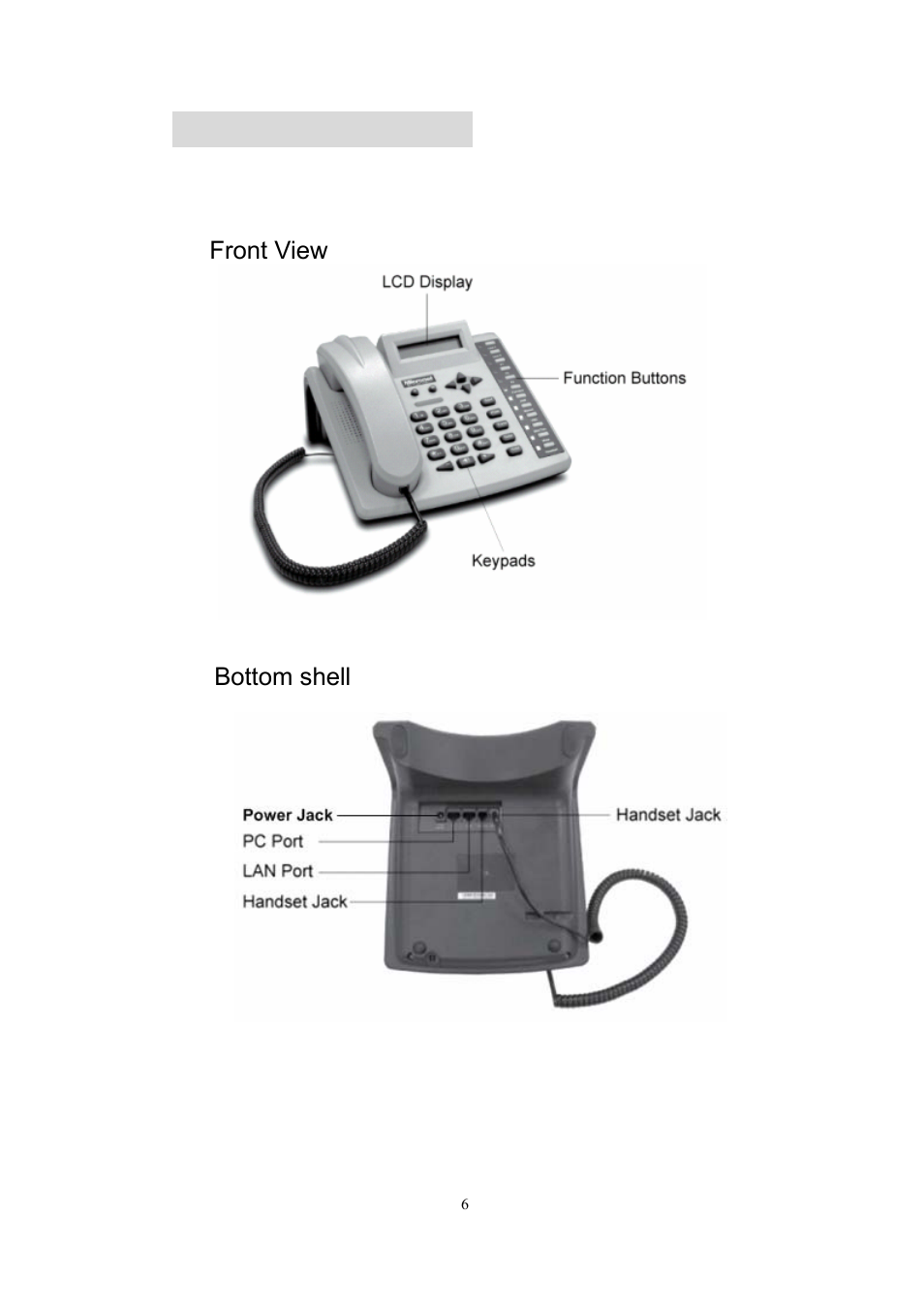 General definitions, 1 telephone appearance, Front view | Bottom shell | MicroNet Technology SP5101 User Manual | Page 7 / 86
