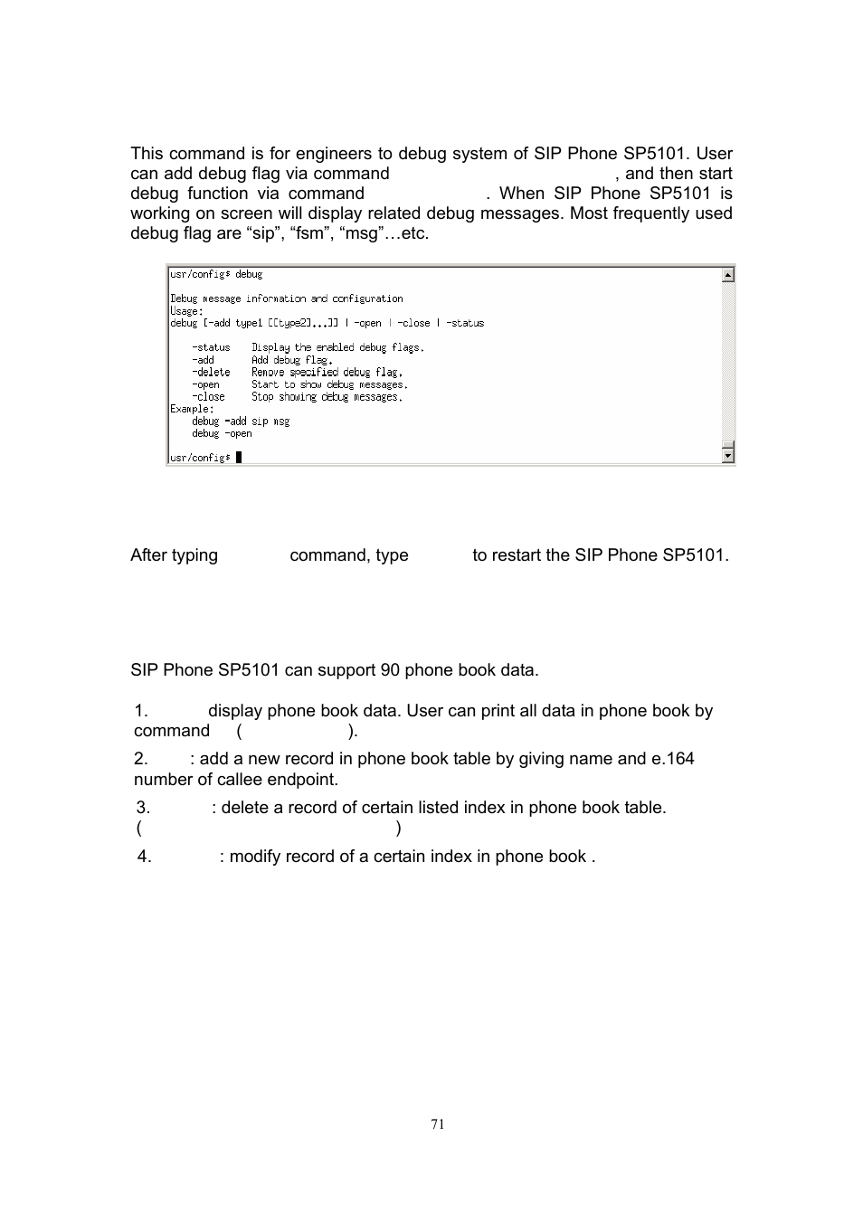 3 [debug] command, 4 [reboot] command, 5 [pbook] command | MicroNet Technology SP5101 User Manual | Page 72 / 86
