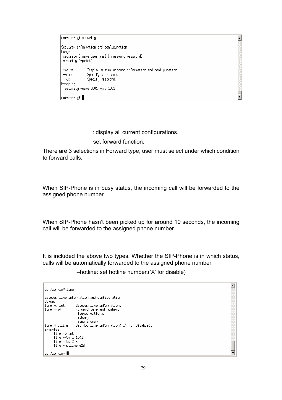 15 [line] command, 1 busy forward, 2 no response | 3 unconditional | MicroNet Technology SP5101 User Manual | Page 80 / 86