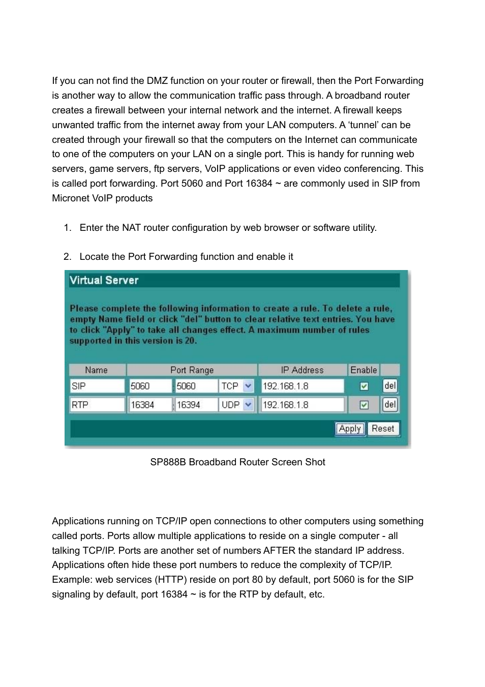 B. port forwarding (virtual server) | MicroNet Technology SP5001A/S User Manual | Page 28 / 87