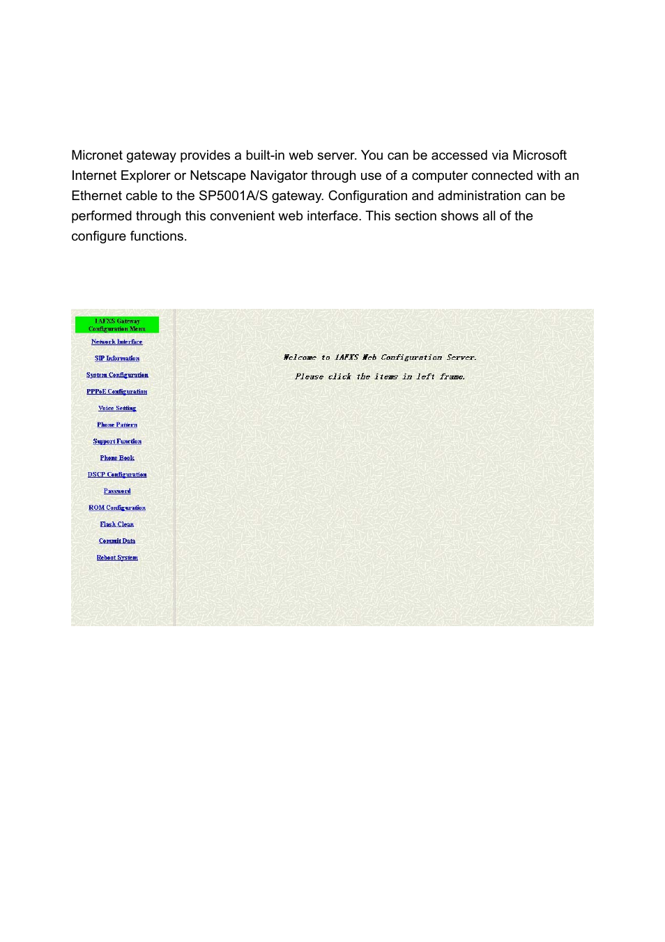 Web configuration menu | MicroNet Technology SP5001A/S User Manual | Page 42 / 87