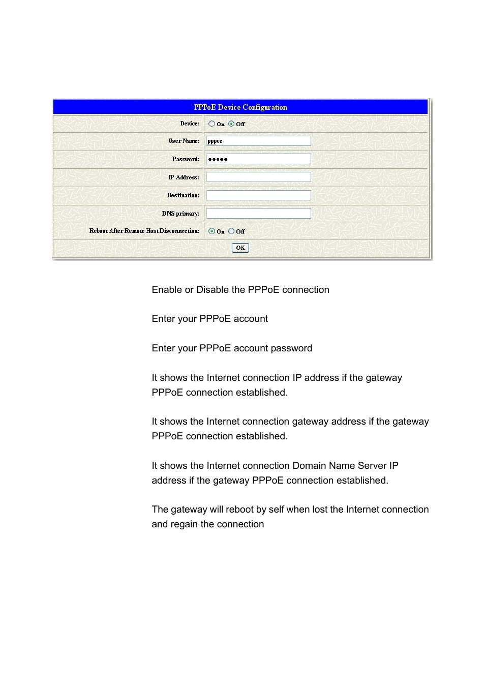 Pppoe configuration, Onfiguration | MicroNet Technology SP5001A/S User Manual | Page 49 / 87