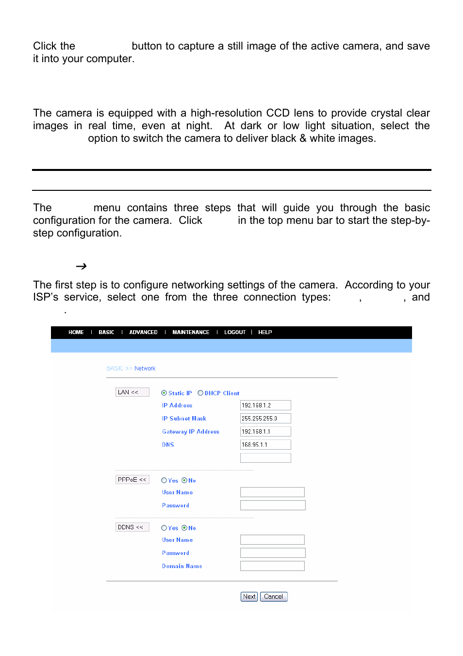 Nightshot, Basic setup, Basic | Network | MicroNet Technology SP5530 User Manual | Page 18 / 67