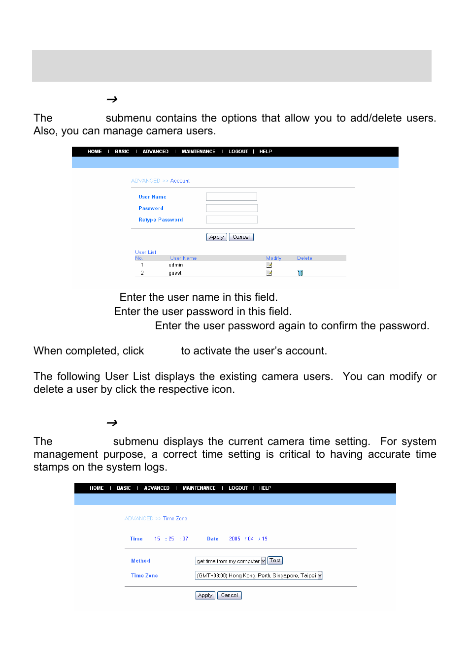 Advanced, Account, Timezone | MicroNet Technology SP5530 User Manual | Page 29 / 67