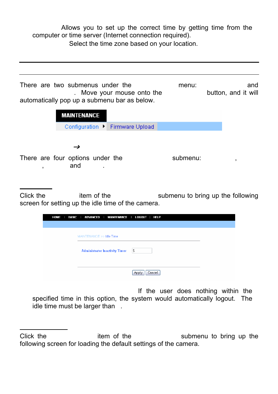 Maintenance, Configuration, Idle time | Reset default | MicroNet Technology SP5530 User Manual | Page 30 / 67