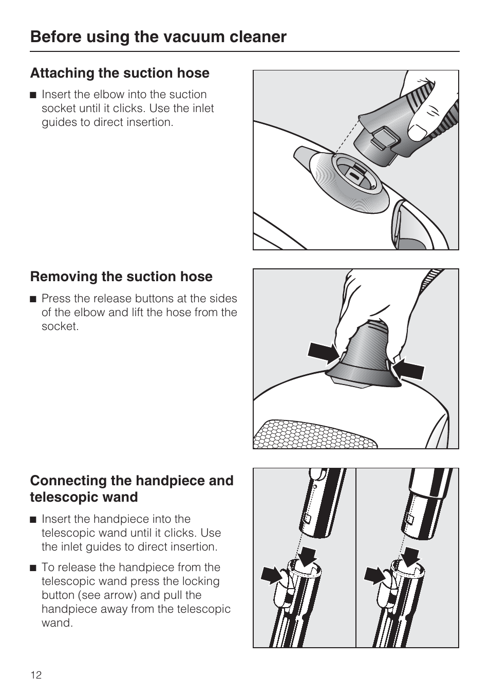 Before using the vacuum cleaner 12, Before using the vacuum cleaner | Miele S 4002 User Manual | Page 12 / 40