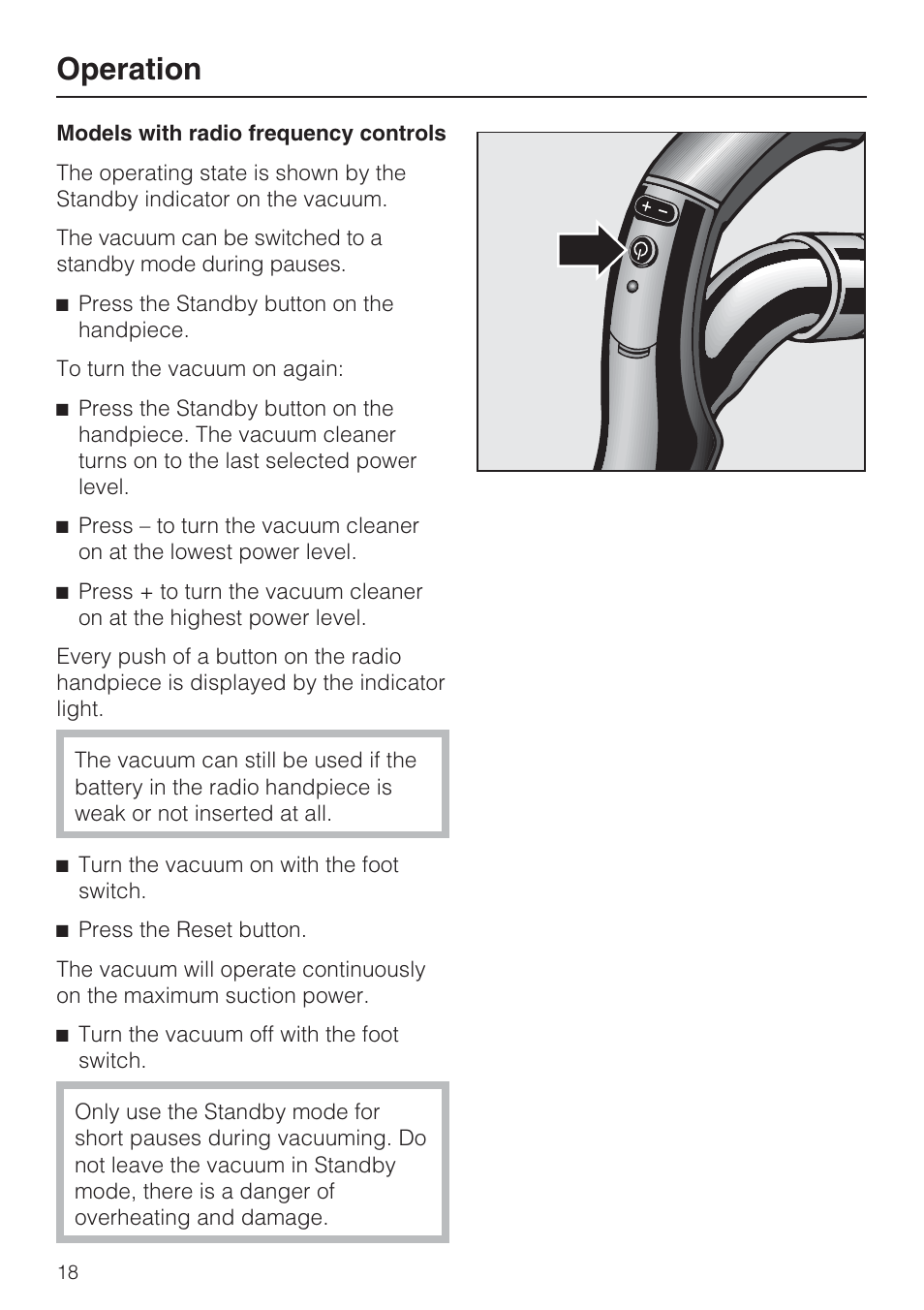 Operation | Miele S 4002 User Manual | Page 18 / 40