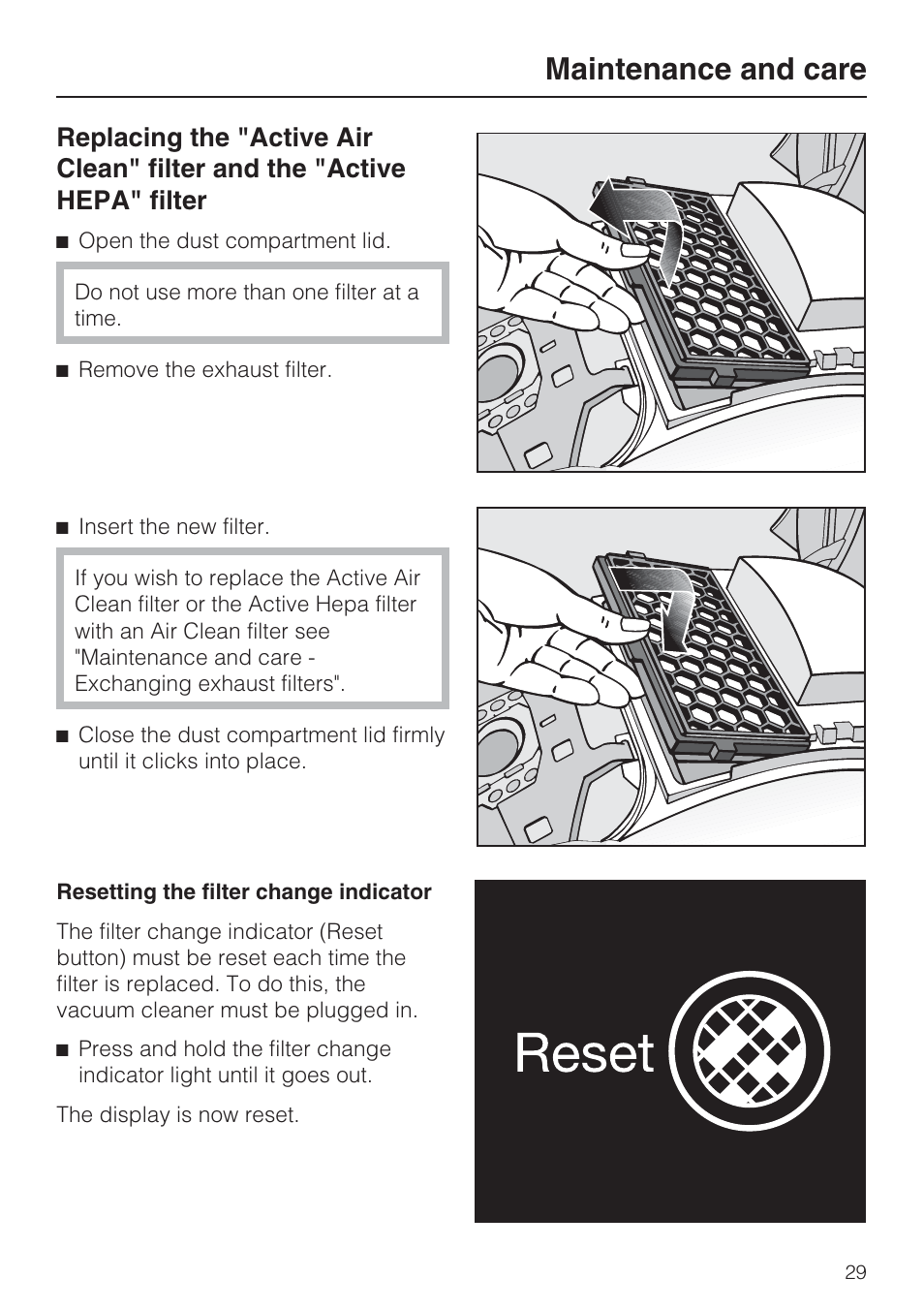 Maintenance and care | Miele S 4002 User Manual | Page 29 / 40