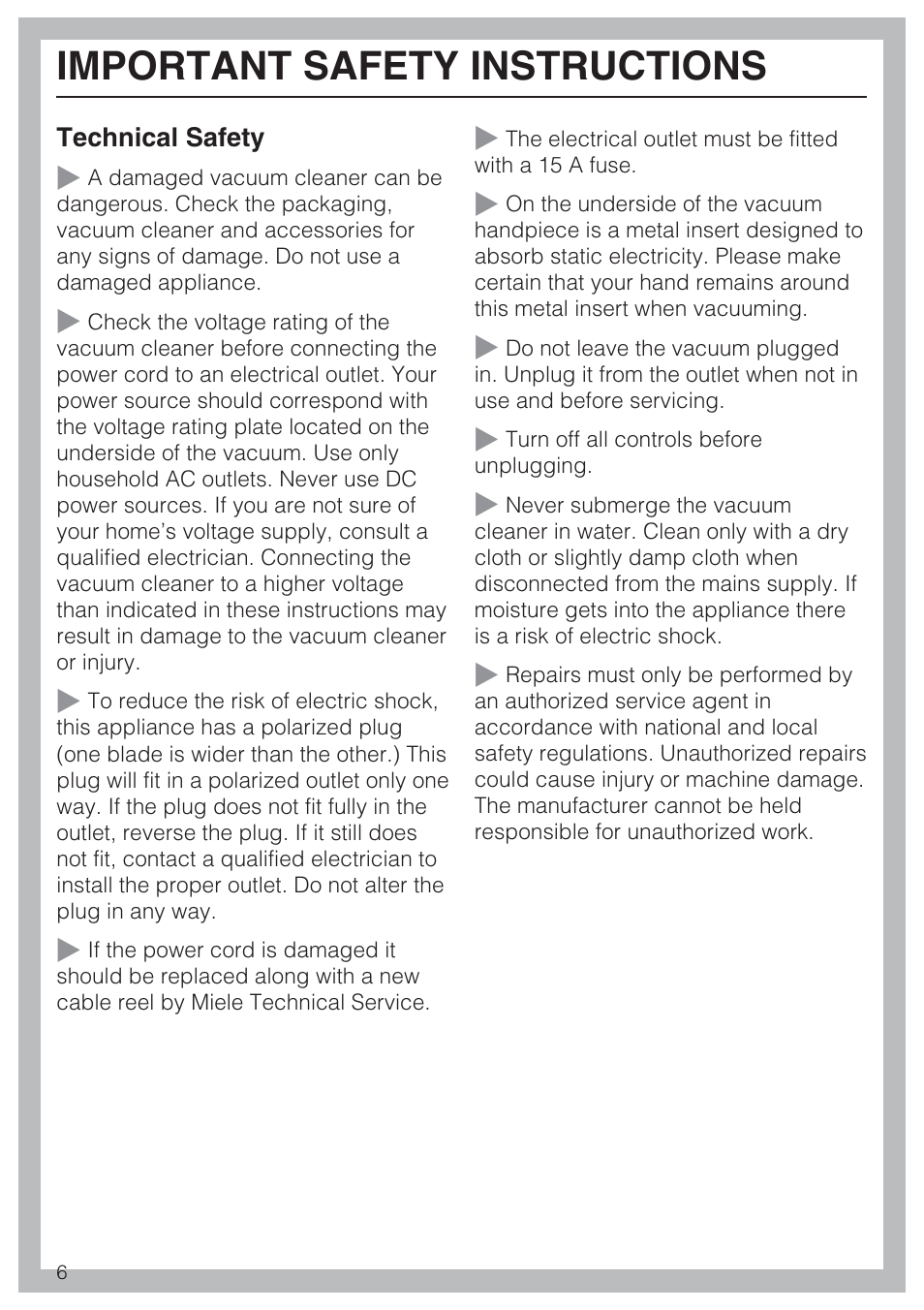 Important safety instructions | Miele S 4002 User Manual | Page 6 / 40