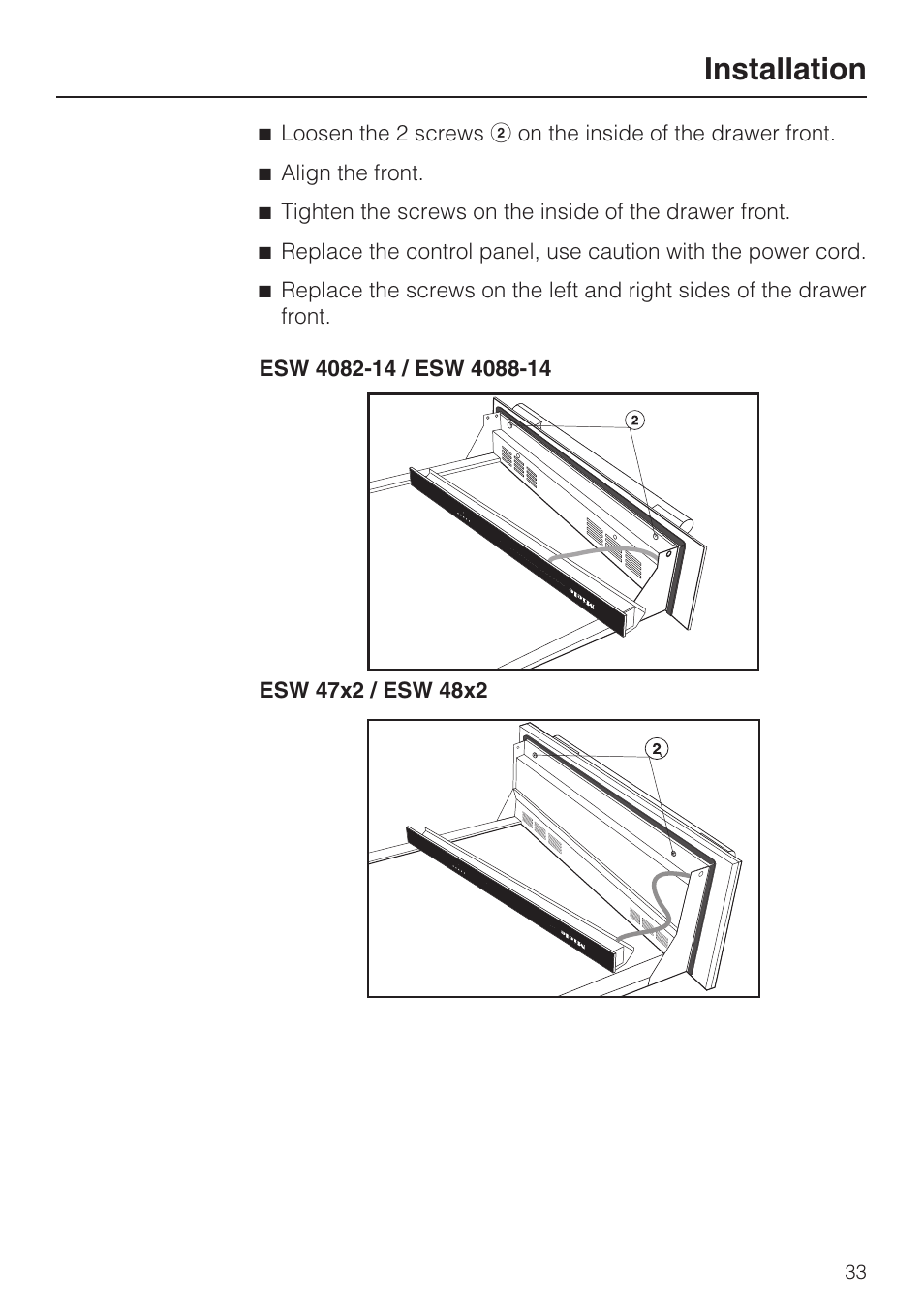 Installation | Miele ESW 4088-14 User Manual | Page 33 / 40