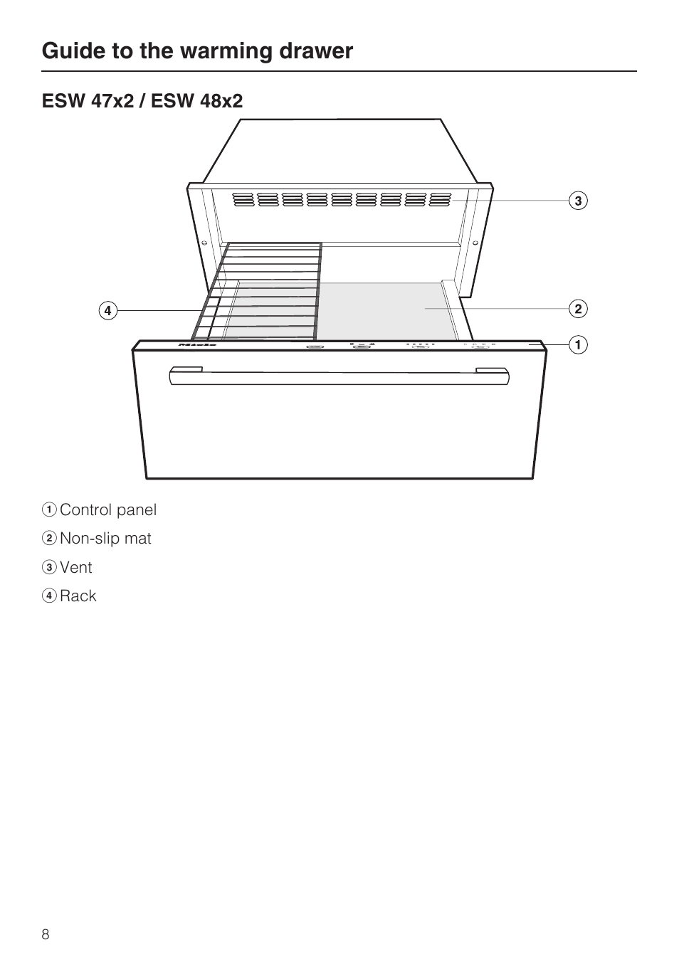 Esw 47x2 / esw 48x2 8, Guide to the warming drawer | Miele ESW 4088-14 User Manual | Page 8 / 40