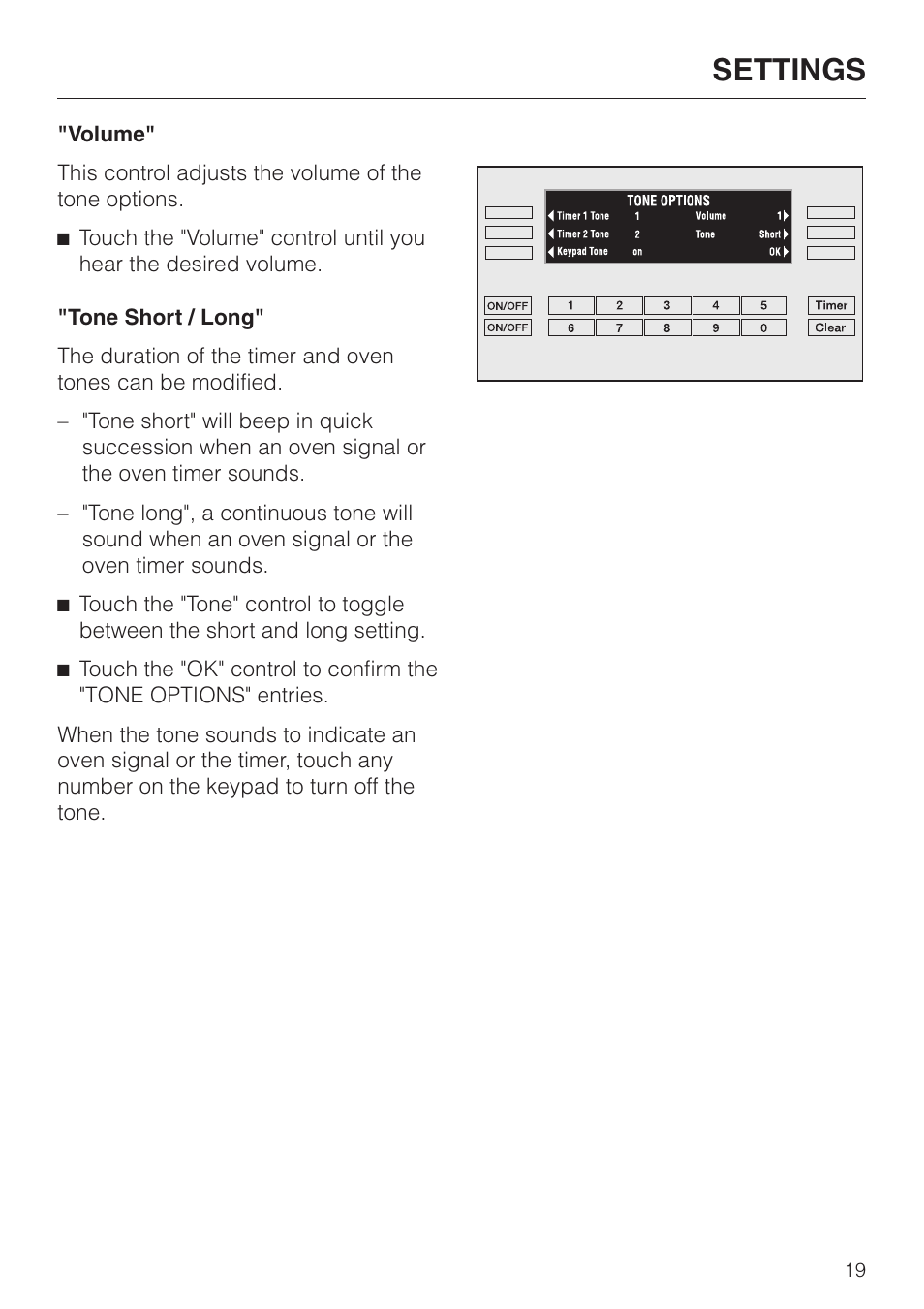 Settings | Miele H398BP2 User Manual | Page 19 / 84