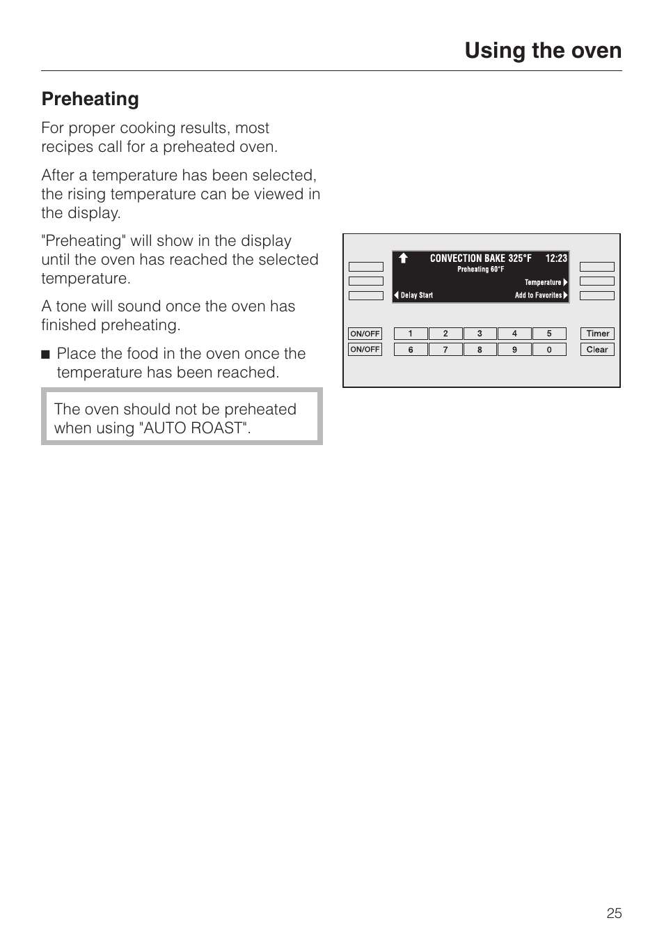 Preheating 25, Preheating, Using the oven | Miele H398BP2 User Manual | Page 25 / 84