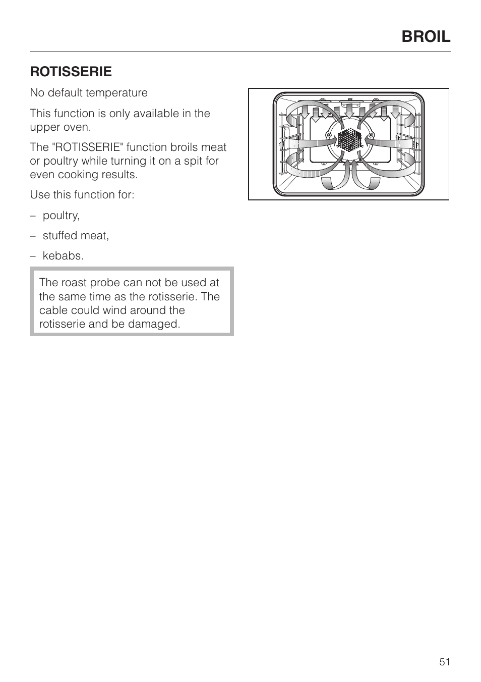 Broil, Rotisserie | Miele H398BP2 User Manual | Page 51 / 84