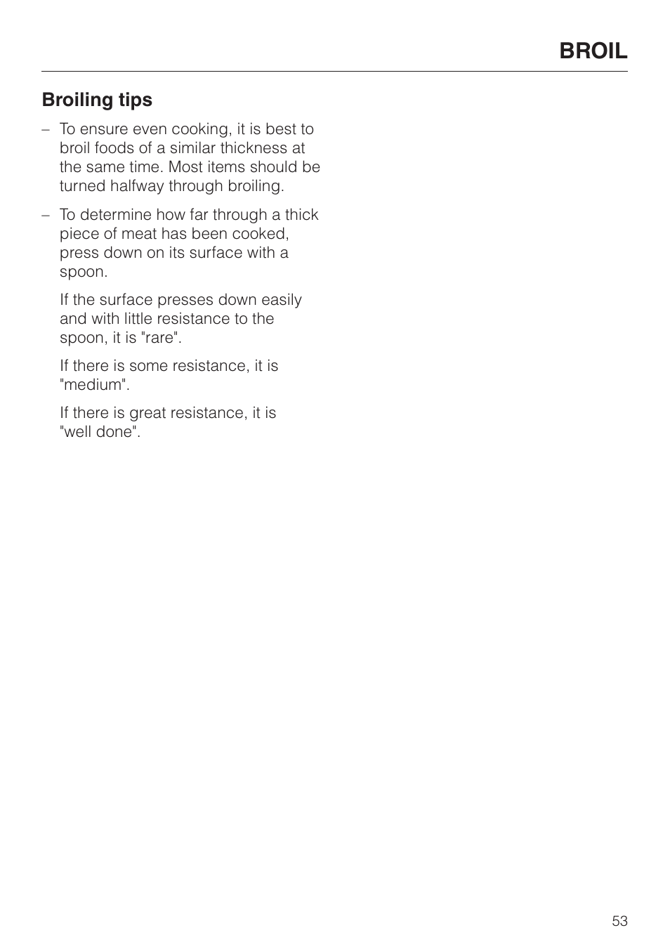 Broiling tips 53, Broiling tips, Broil | Miele H398BP2 User Manual | Page 53 / 84