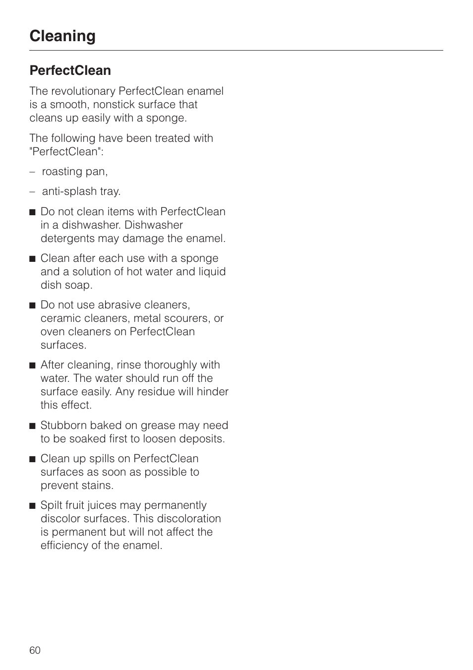 Perfectclean 60, Perfectclean, Cleaning | Miele H398BP2 User Manual | Page 60 / 84