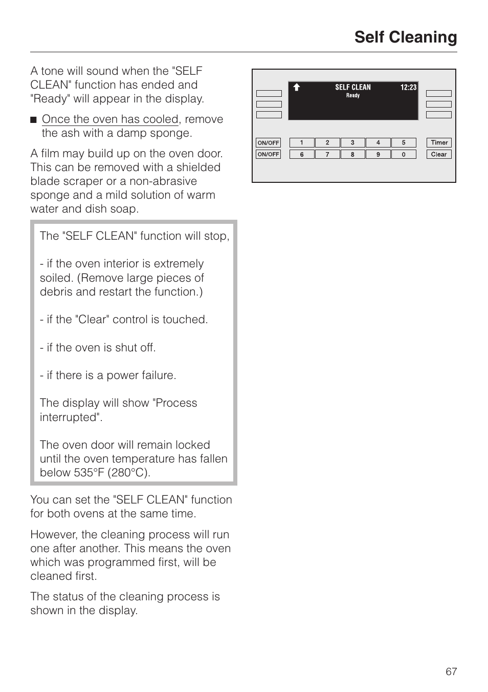 Self cleaning | Miele H398BP2 User Manual | Page 67 / 84
