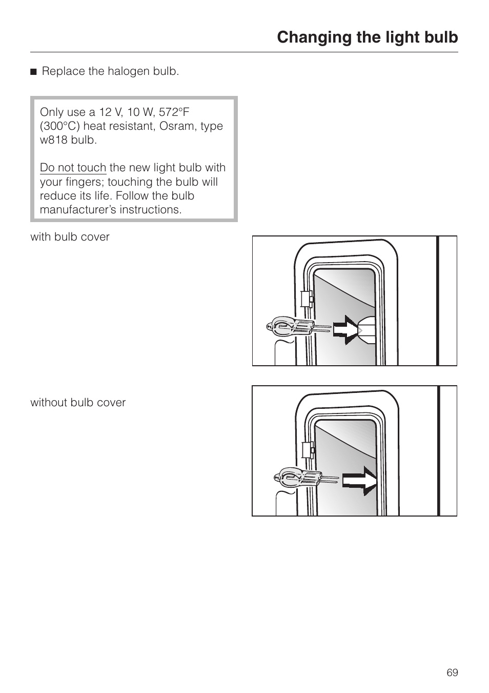 Changing the light bulb | Miele H398BP2 User Manual | Page 69 / 84