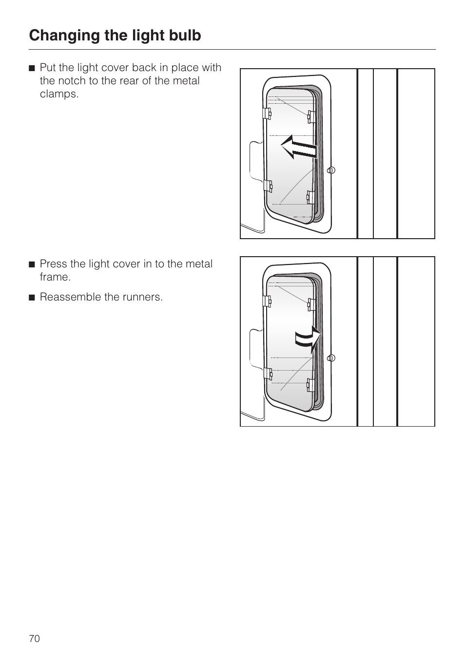Changing the light bulb | Miele H398BP2 User Manual | Page 70 / 84