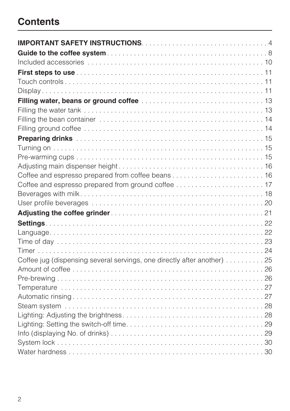 Miele COFFEE SYSTEM WITH CONVERTIBLE WATER CONNECTION CVA 4066 User Manual | Page 2 / 72