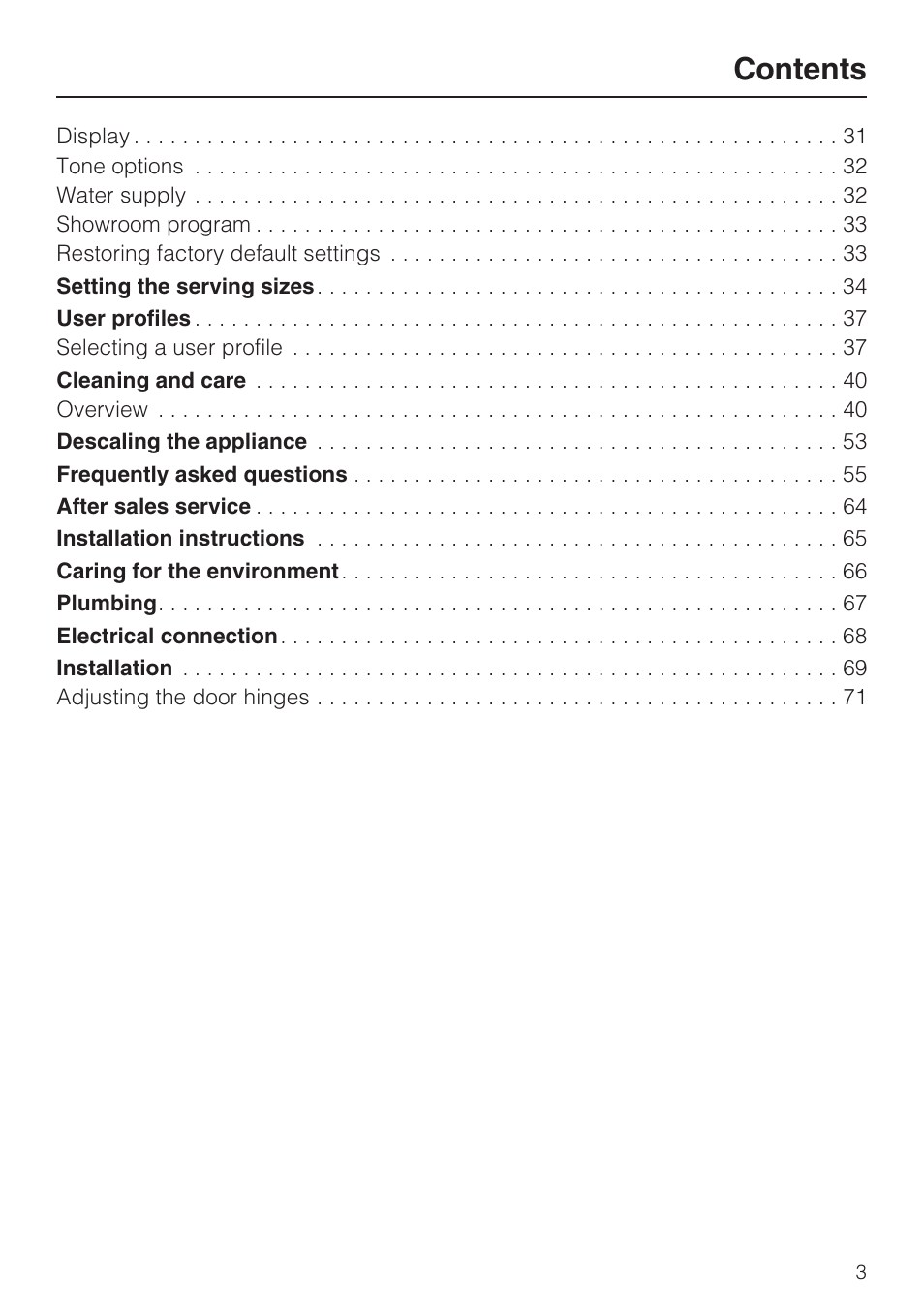 Miele COFFEE SYSTEM WITH CONVERTIBLE WATER CONNECTION CVA 4066 User Manual | Page 3 / 72