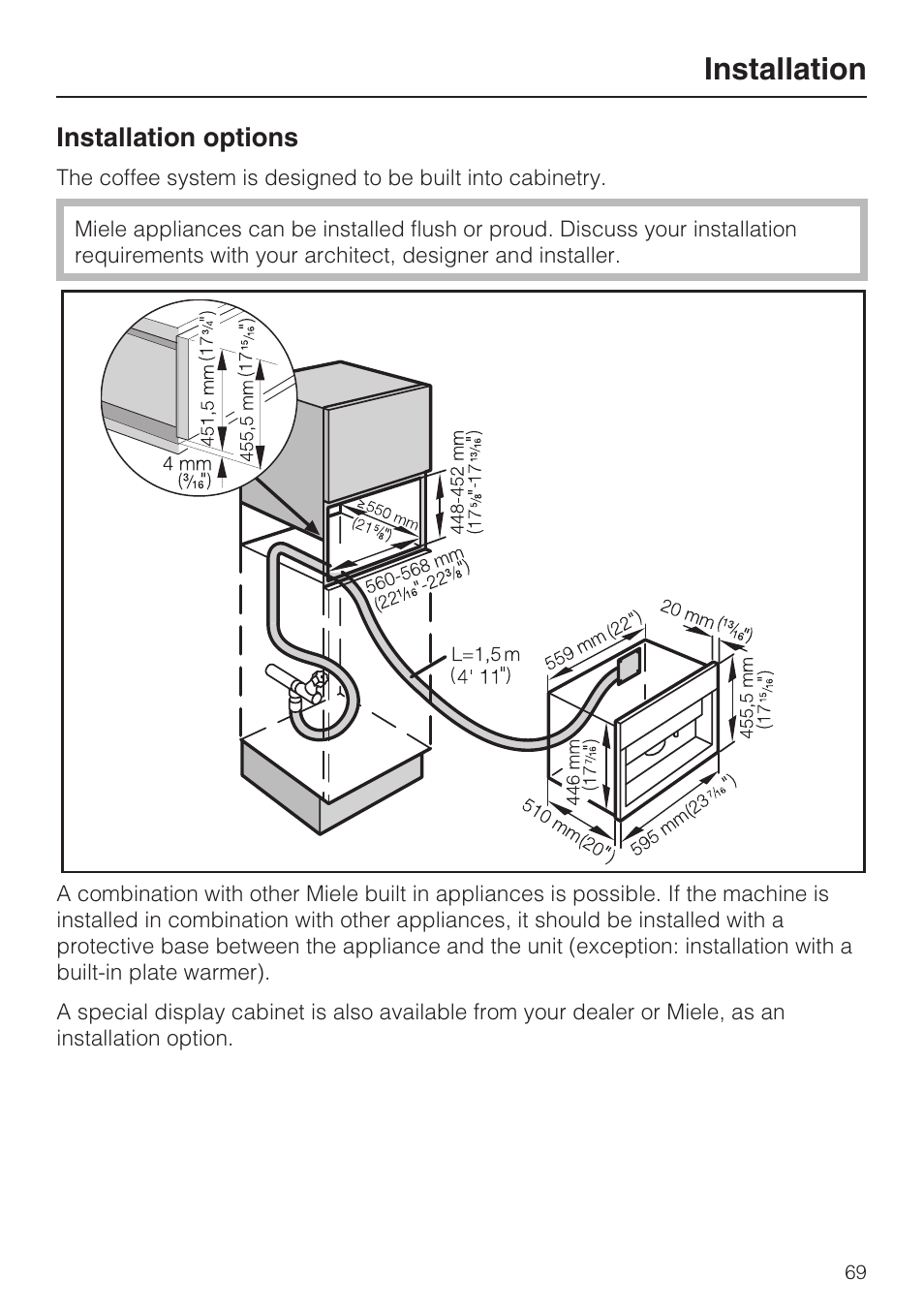 Installation 69, Installation | Miele COFFEE SYSTEM WITH CONVERTIBLE WATER CONNECTION CVA 4066 User Manual | Page 69 / 72