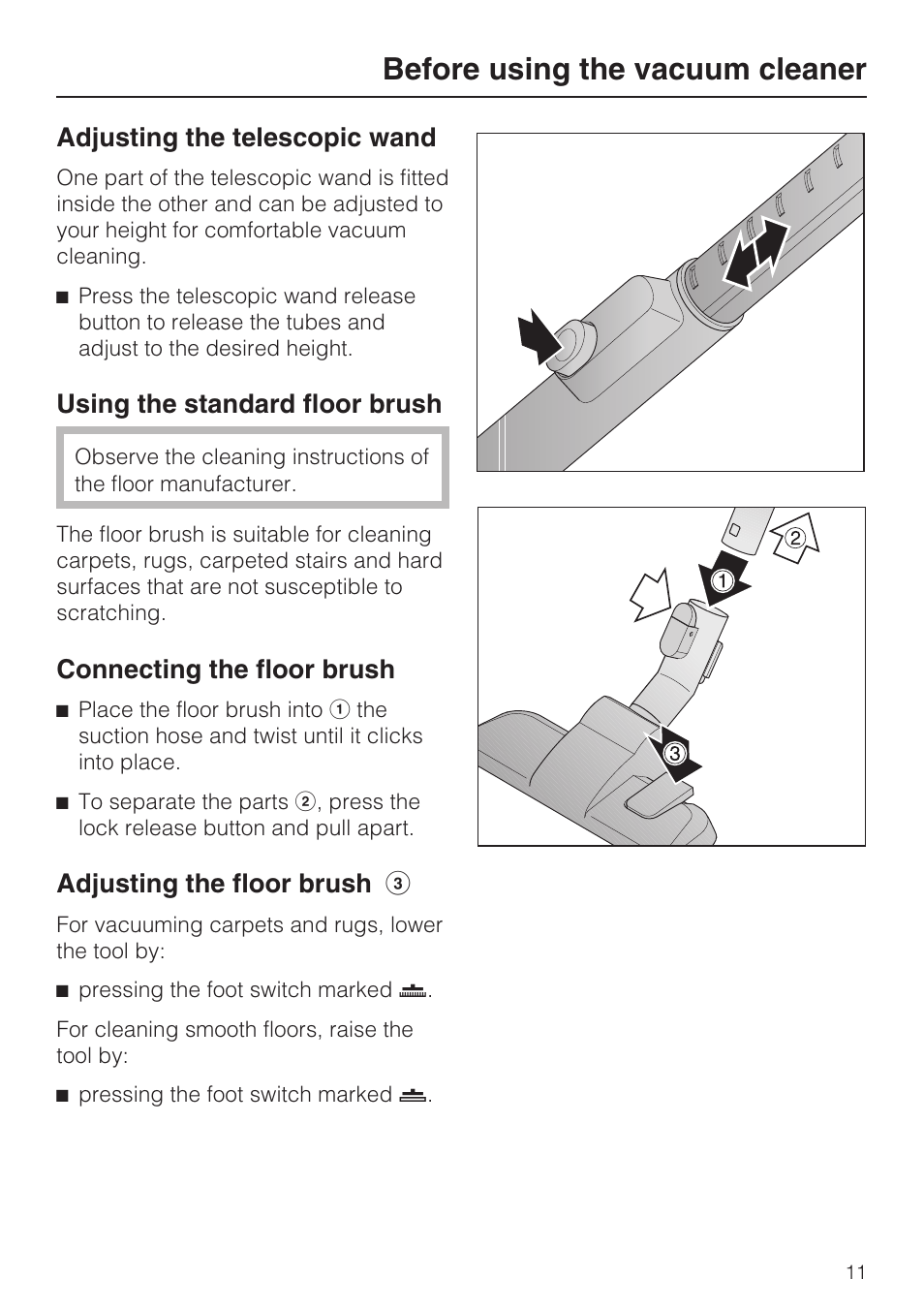 Before using the vacuum cleaner | Miele Olympus S 2000 User Manual | Page 11 / 96