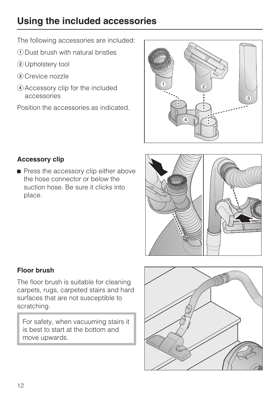 Using the included accessories | Miele Olympus S 2000 User Manual | Page 12 / 96