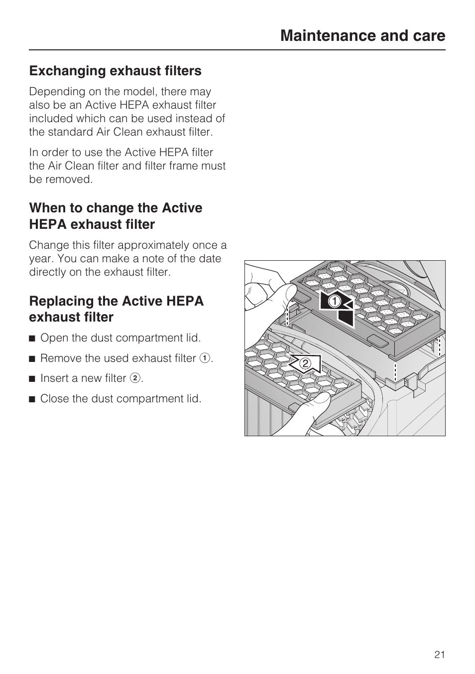 Maintenance and care | Miele Olympus S 2000 User Manual | Page 21 / 96