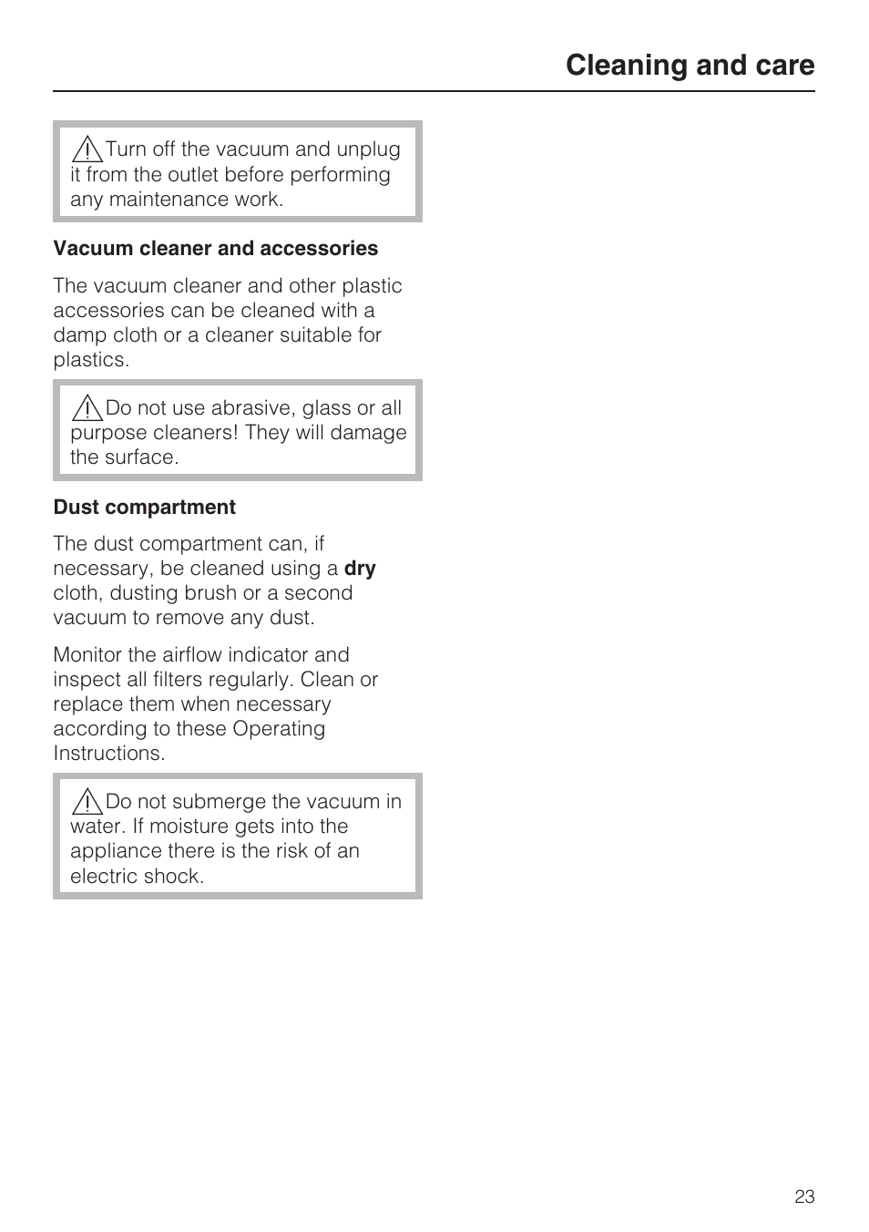 Cleaning and care | Miele Olympus S 2000 User Manual | Page 23 / 96