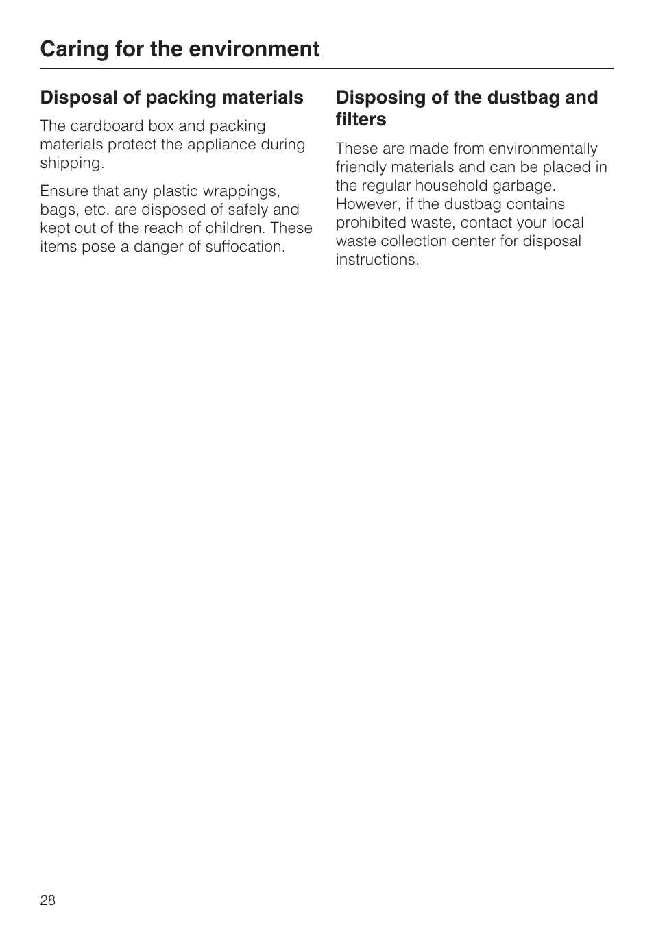 Caring for the environment | Miele Olympus S 2000 User Manual | Page 28 / 96