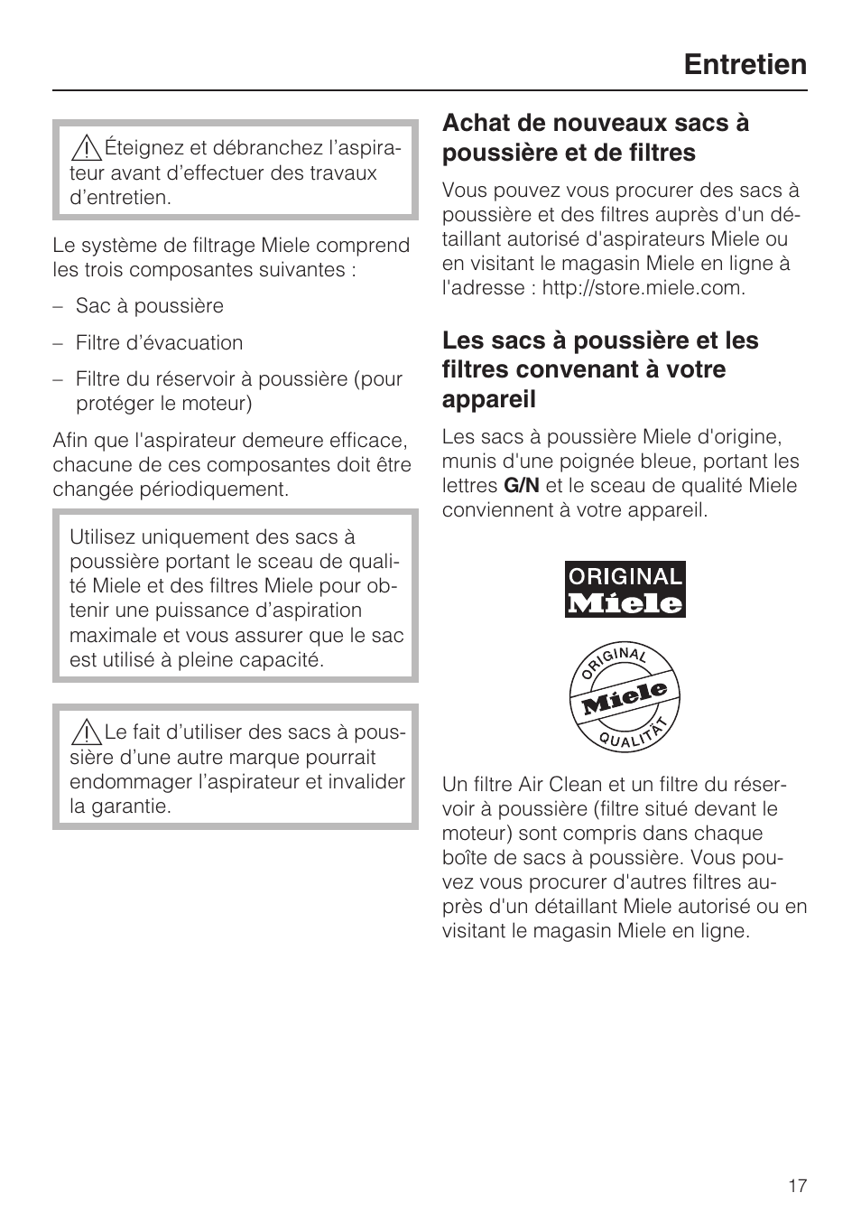 Entretien | Miele Olympus S 2000 User Manual | Page 49 / 96