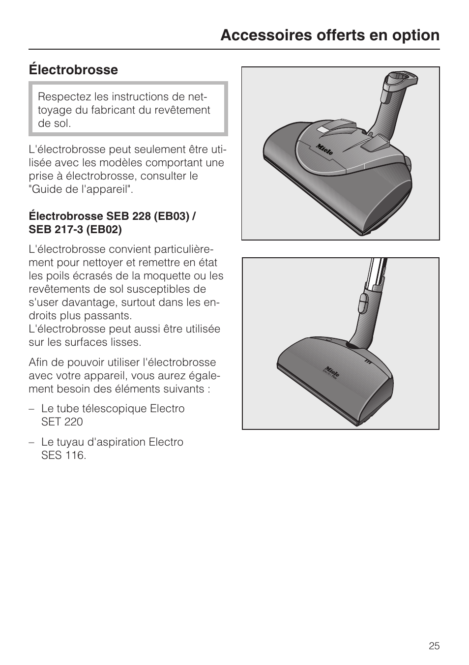 Accessoires offerts en option, Électrobrosse | Miele Olympus S 2000 User Manual | Page 57 / 96