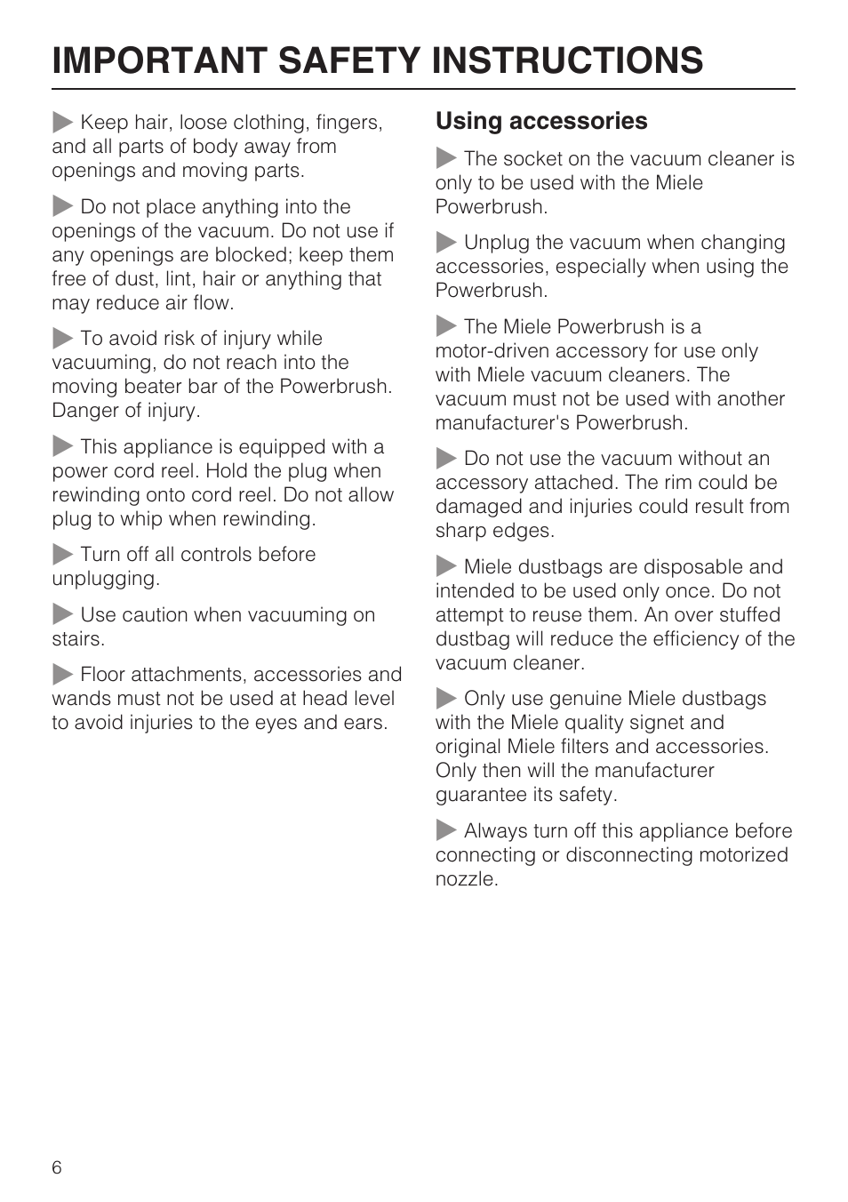 Important safety instructions | Miele Olympus S 2000 User Manual | Page 6 / 96