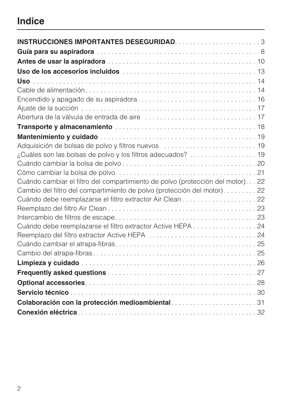 Mx - indice, Indice | Miele Olympus S 2000 User Manual | Page 62 / 96