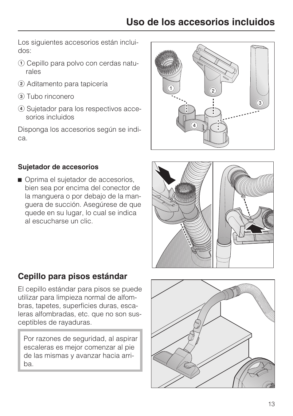Uso de los accesorios incluidos, Cepillo para pisos estándar | Miele Olympus S 2000 User Manual | Page 73 / 96