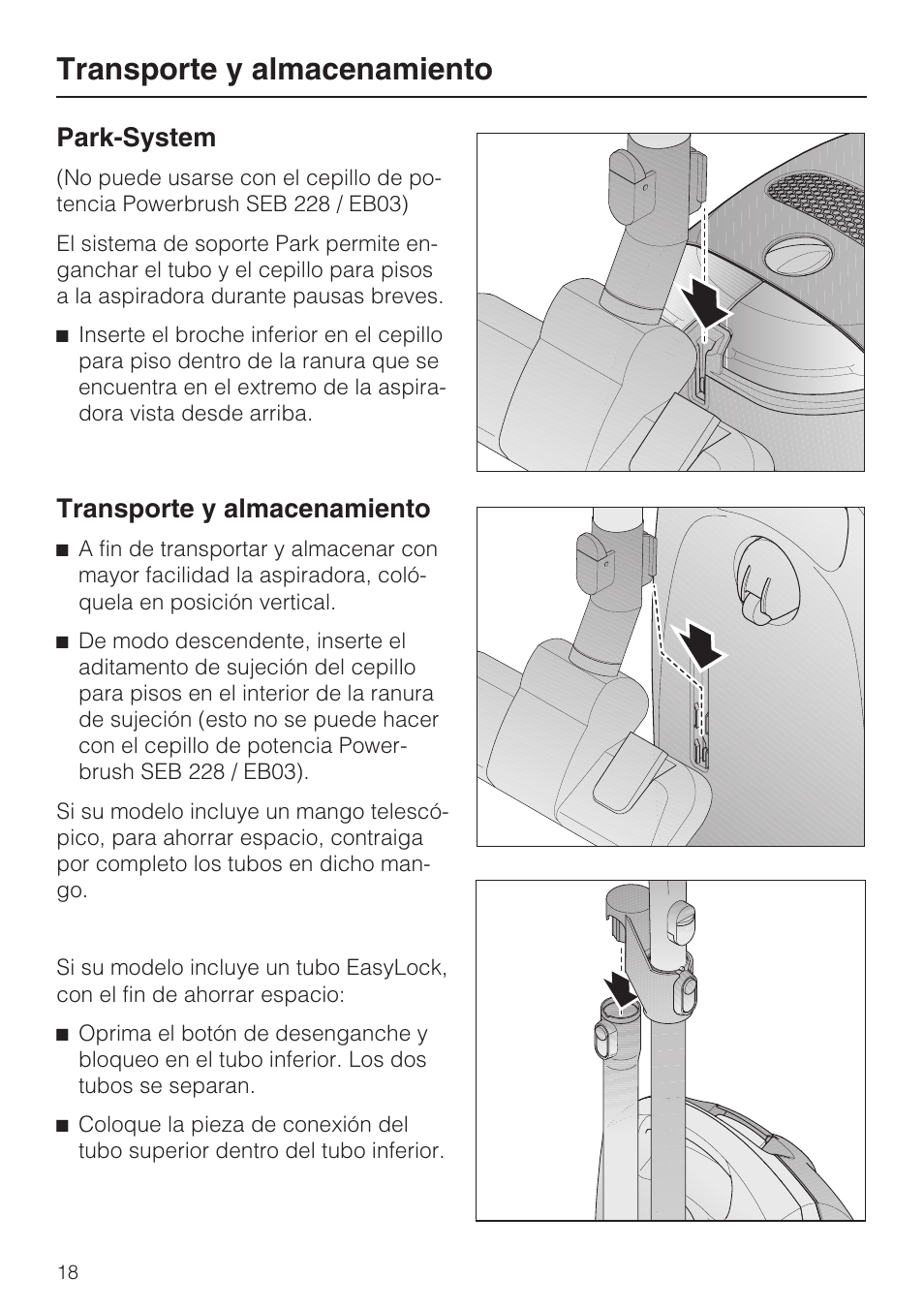 Park-system, Transporte y almacenamiento | Miele Olympus S 2000 User Manual | Page 78 / 96