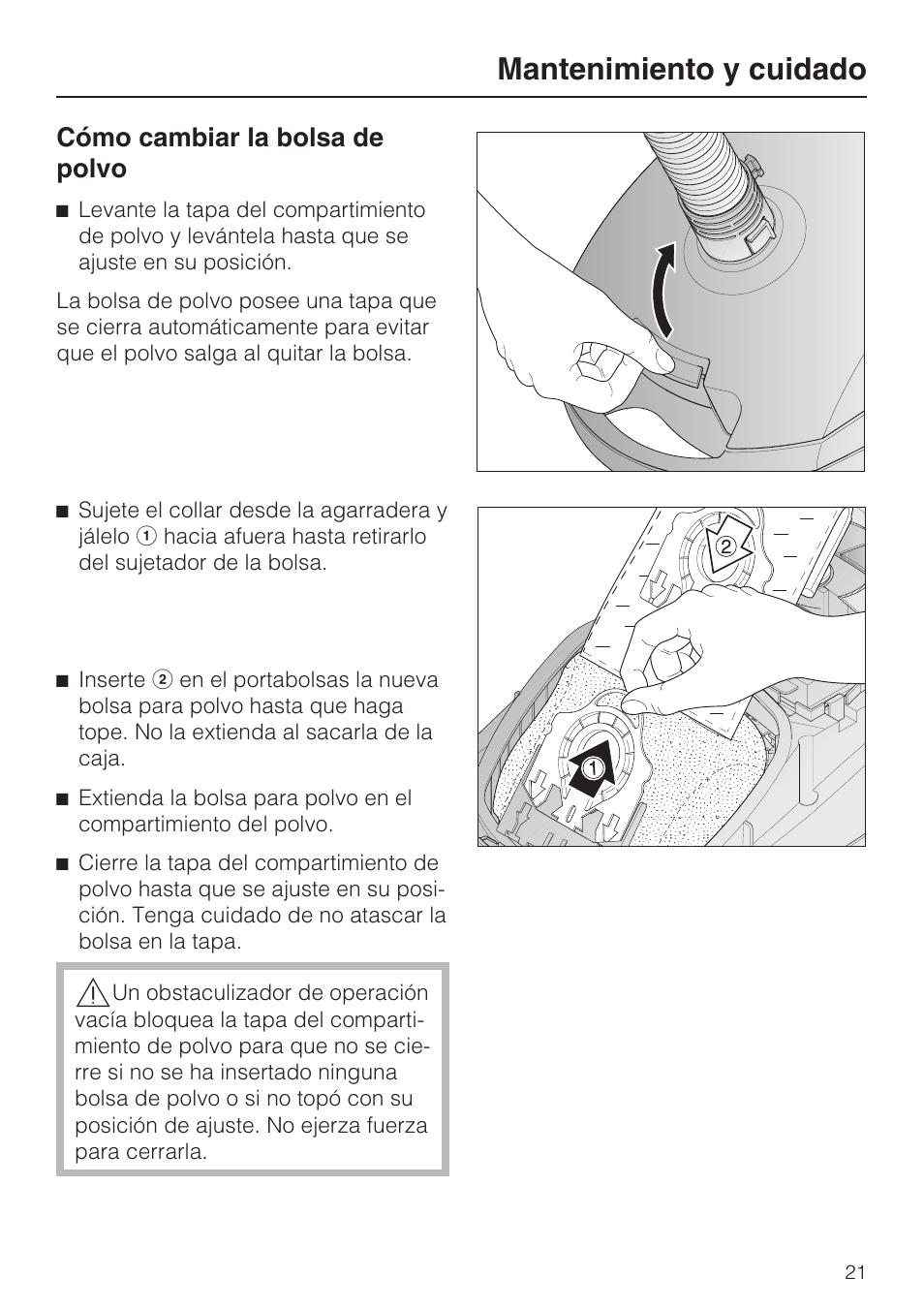 Mantenimiento y cuidado, Cómo cambiar la bolsa de polvo | Miele Olympus S 2000 User Manual | Page 81 / 96