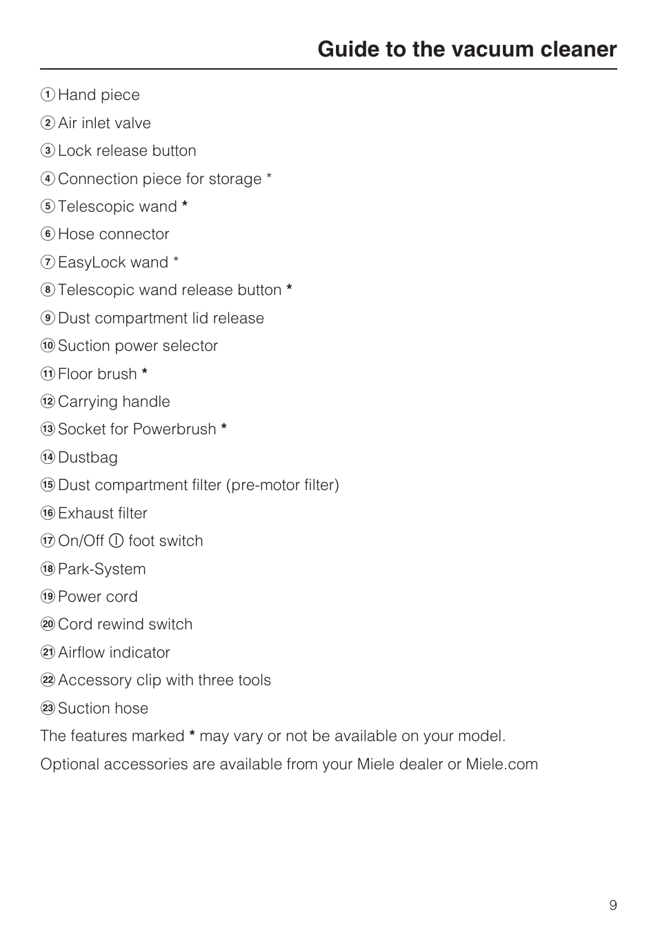 Guide to the vacuum cleaner | Miele Olympus S 2000 User Manual | Page 9 / 96