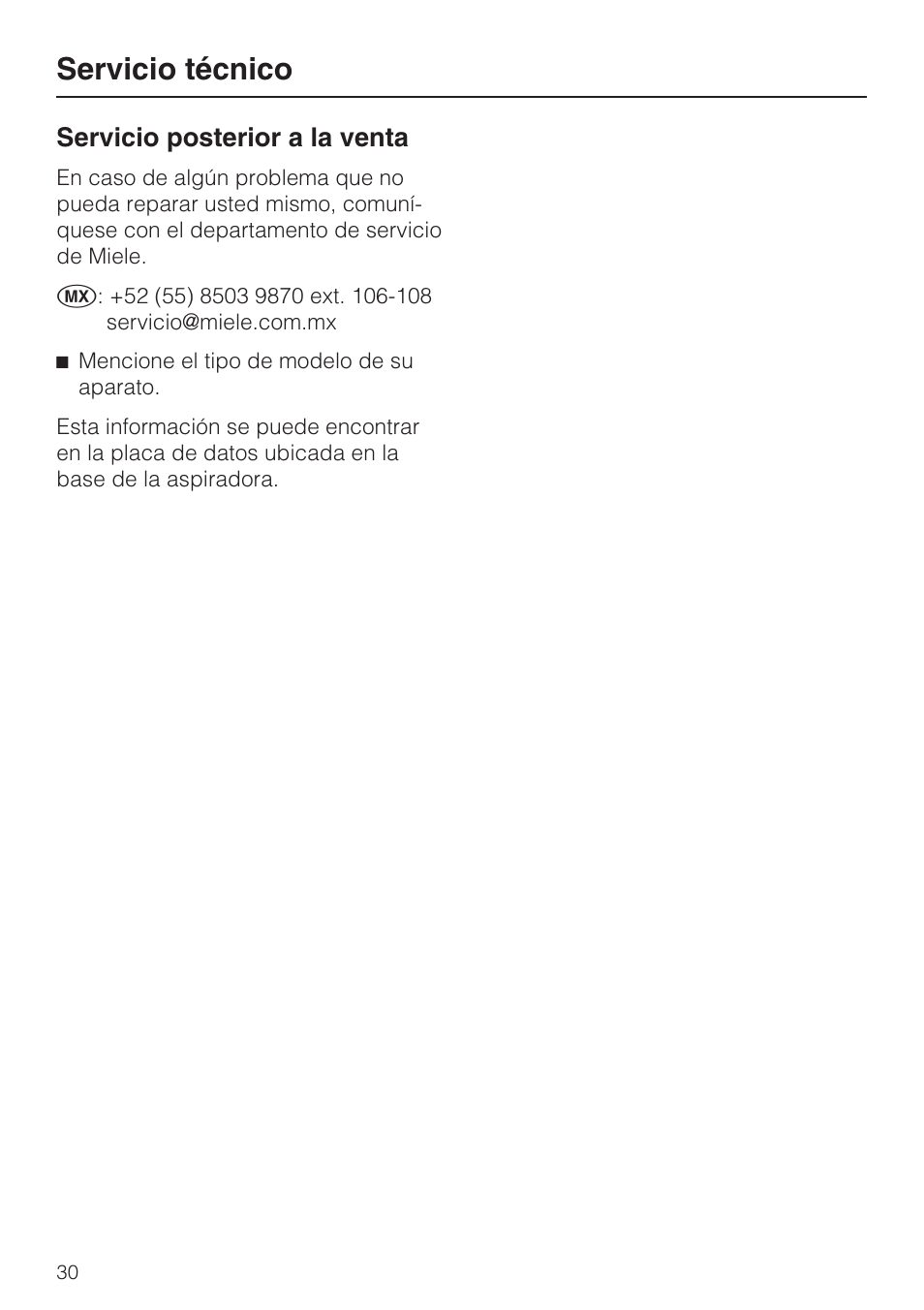 Servicio técnico, Servicio posterior a la venta | Miele Olympus S 2000 User Manual | Page 90 / 96