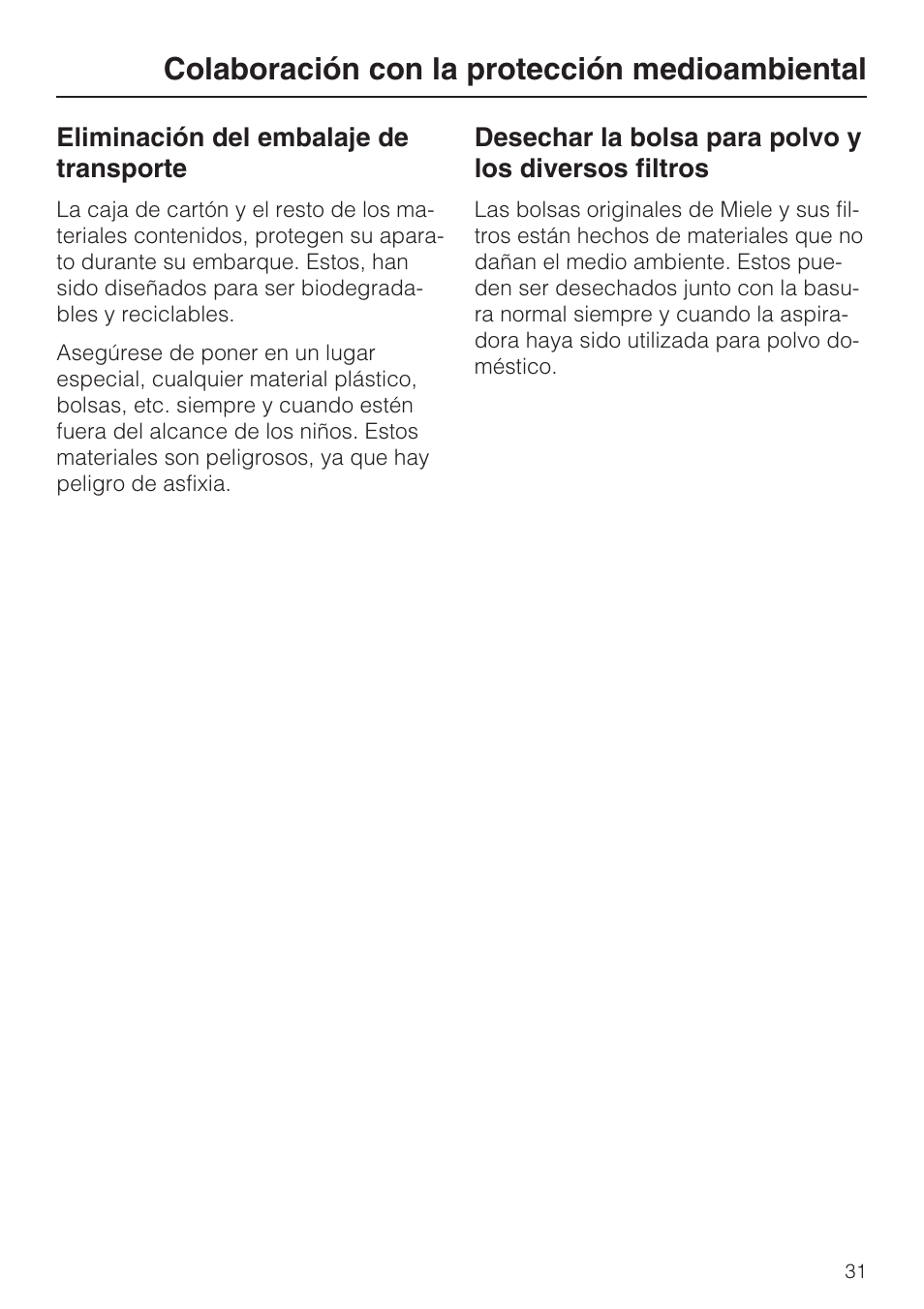 Colaboración con la protección medioambiental | Miele Olympus S 2000 User Manual | Page 91 / 96