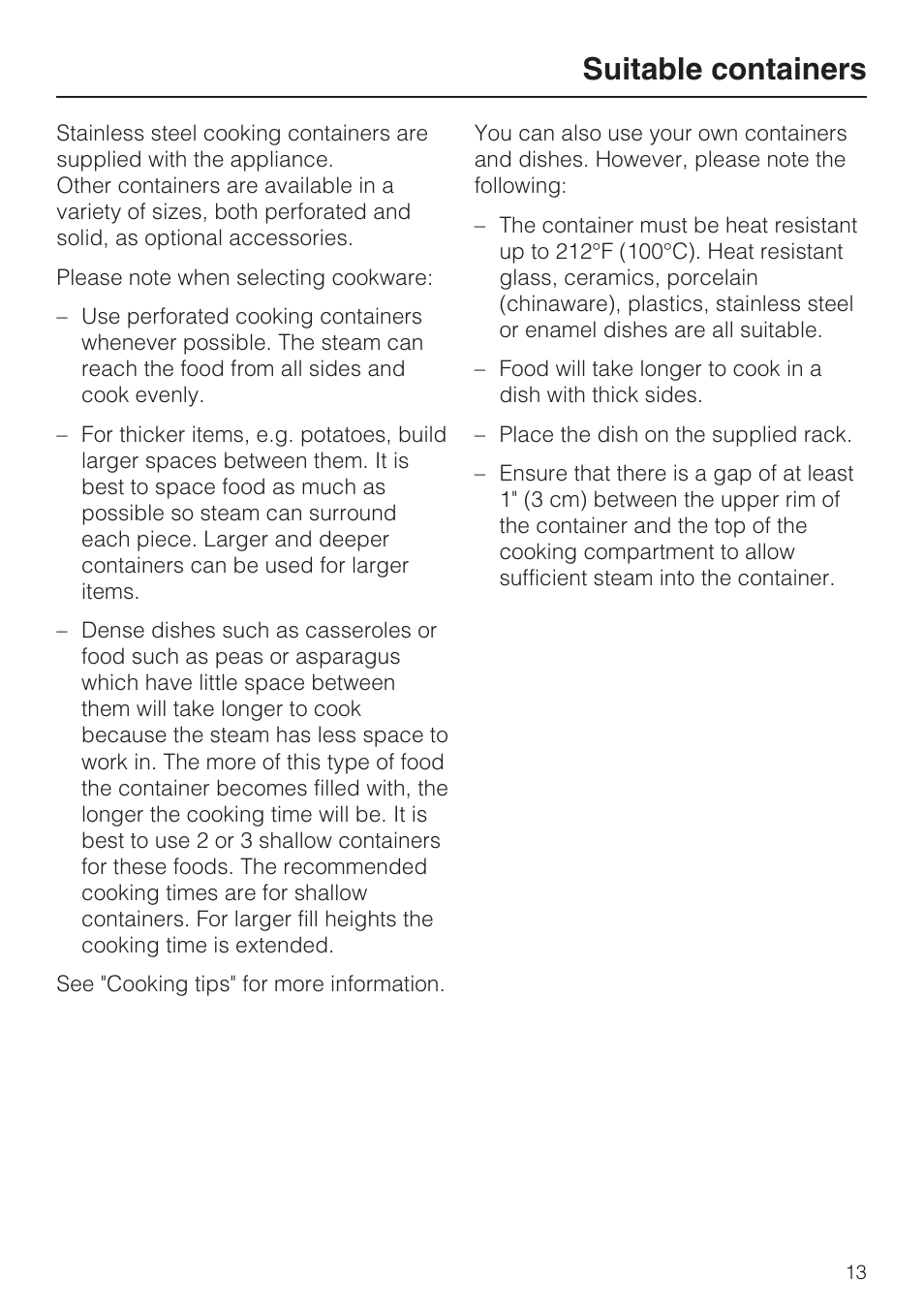 Suitable containers 13, Suitable containers | Miele DG 4088 User Manual | Page 13 / 56