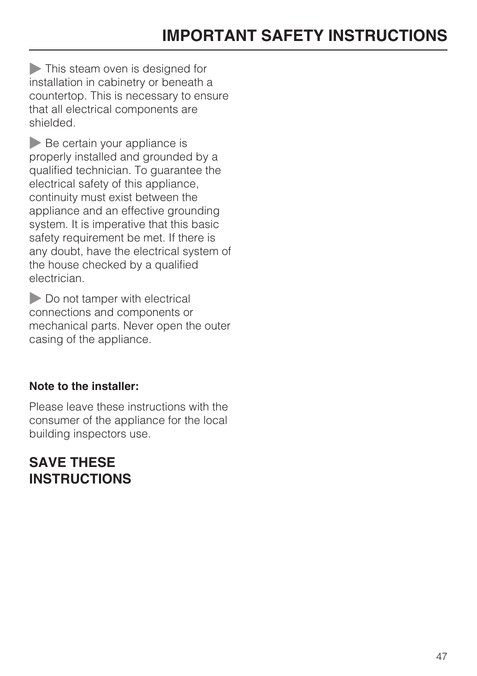 Important safety instructions | Miele DG 4088 User Manual | Page 47 / 56