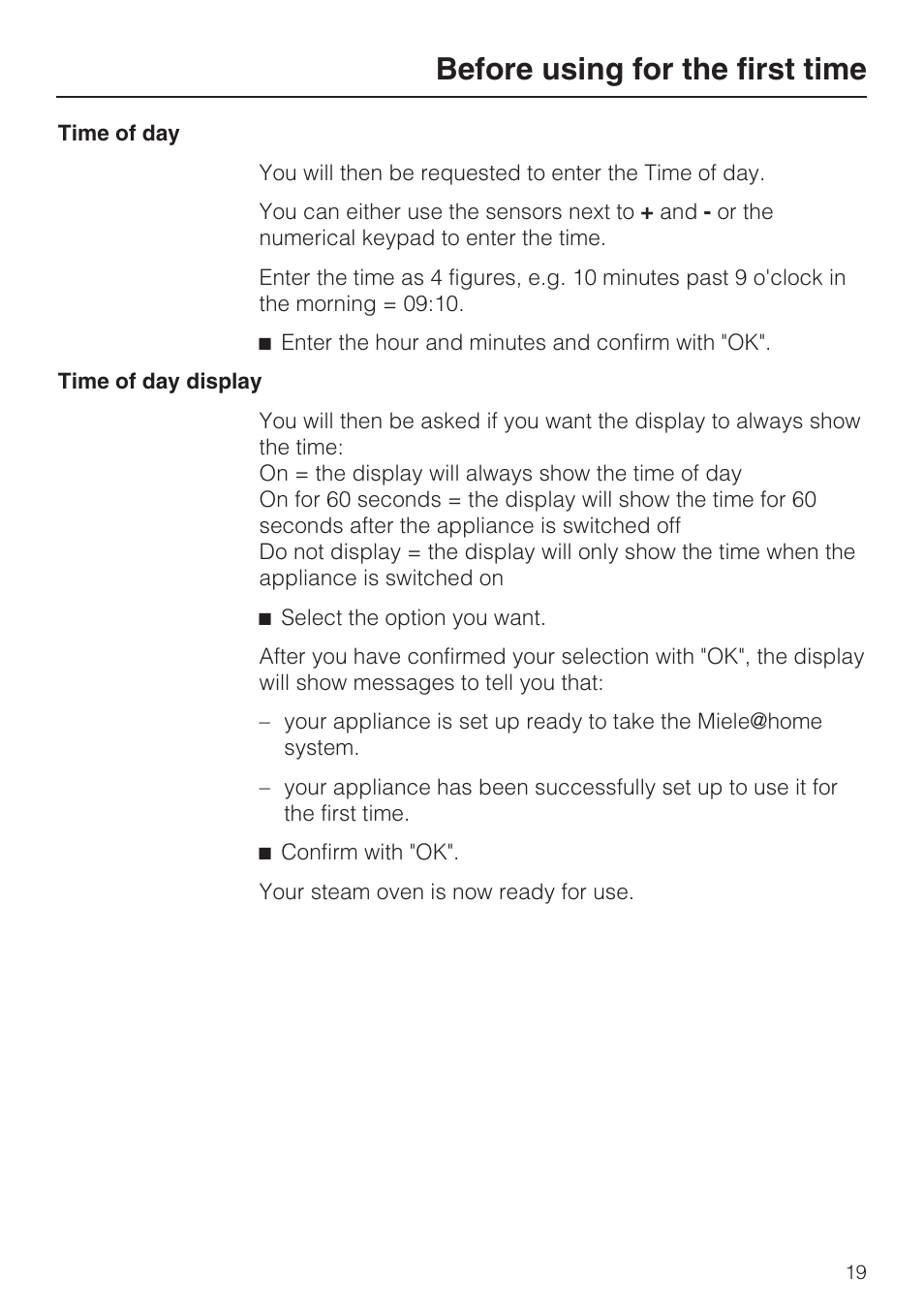 Before using for the first time | Miele DG 5080 User Manual | Page 19 / 64